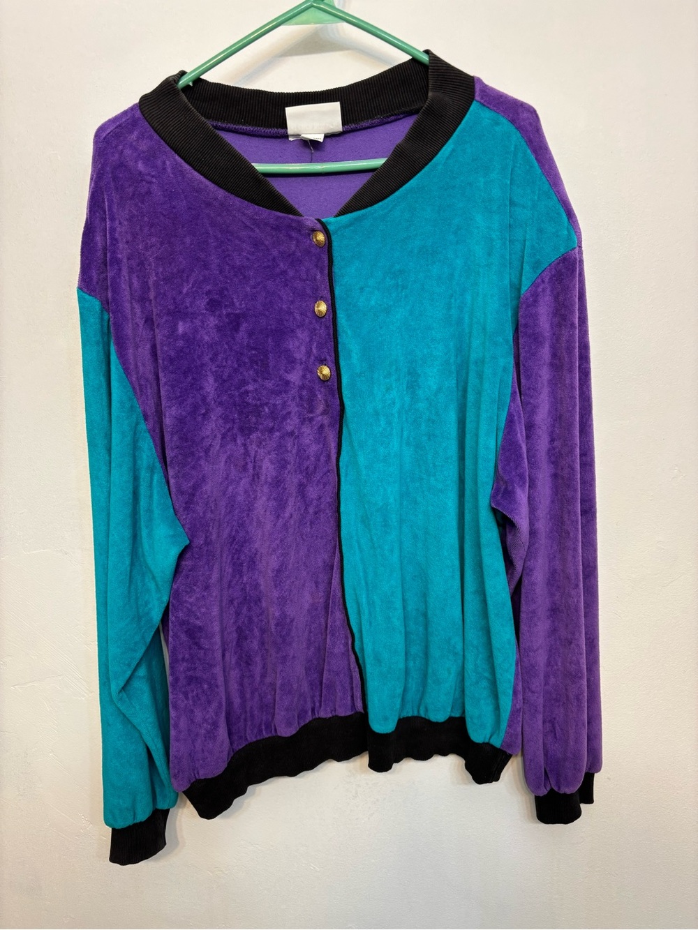 Vintage Alfred Dunner Purple & Teal Colorblock W Gold Buttons Long Sleeve Men 3x